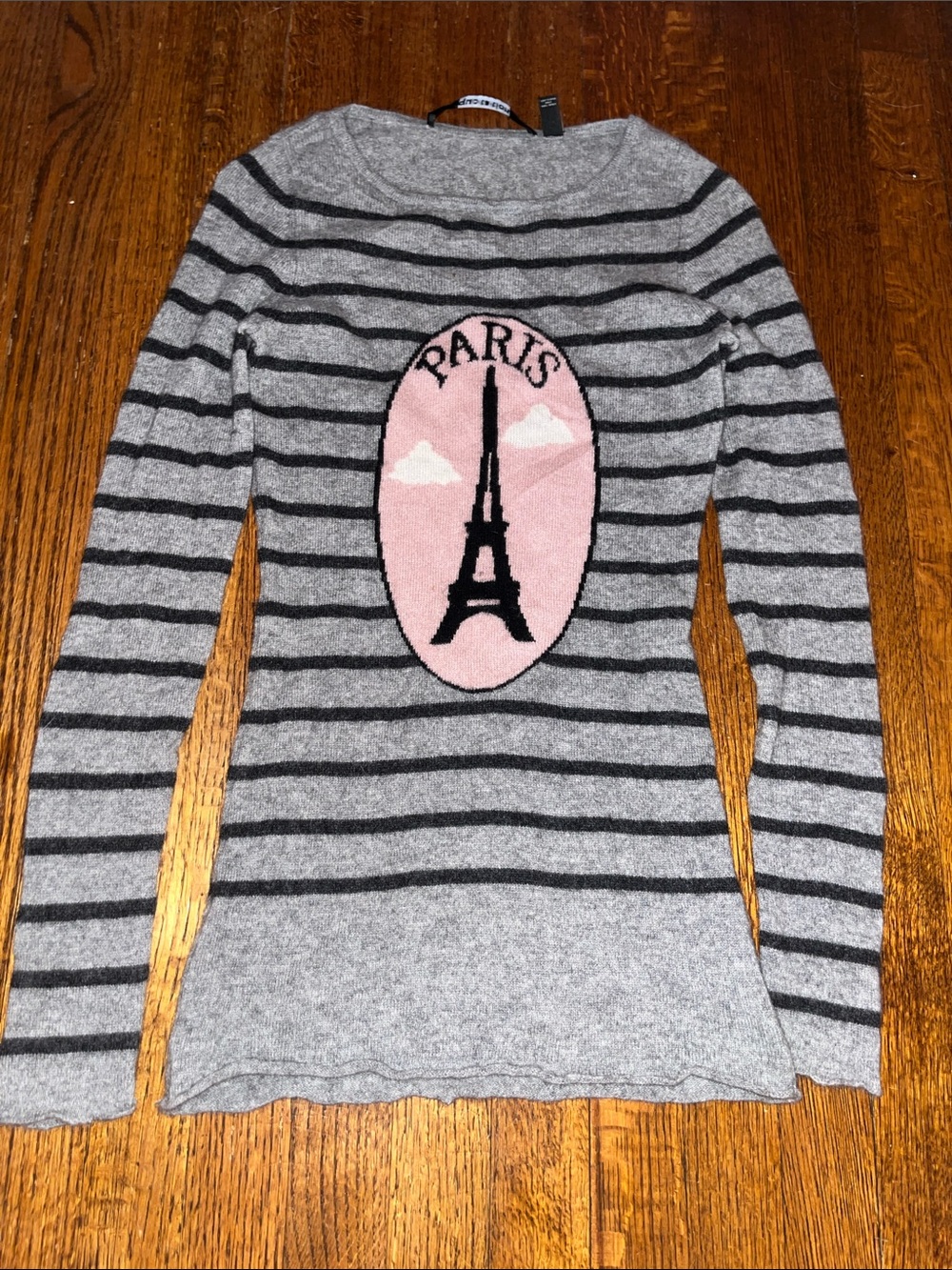 100% Pure Cashmere | Vintage XS Striped Sweater w/ Eiffel Tower